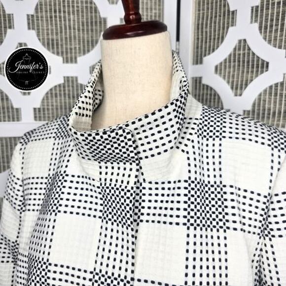 Talbots Black and White Checked Zip Front Lined Jacket Size 14 - Picture 2 of 11
